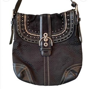 Coach black suede leather canvas grommet adjustable crossbody signature 2000s